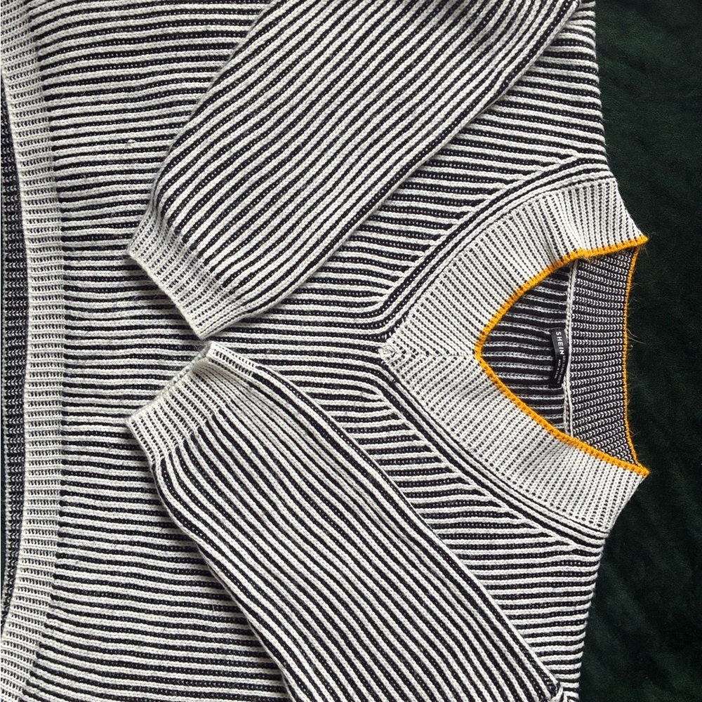 SHEIN Black and White Striped V-Neck Sweater